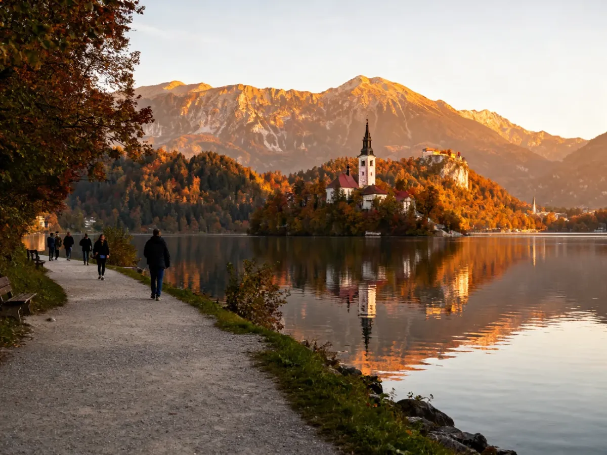 Spokojny popołudniowy spacer brzegiem Jeziora Bled