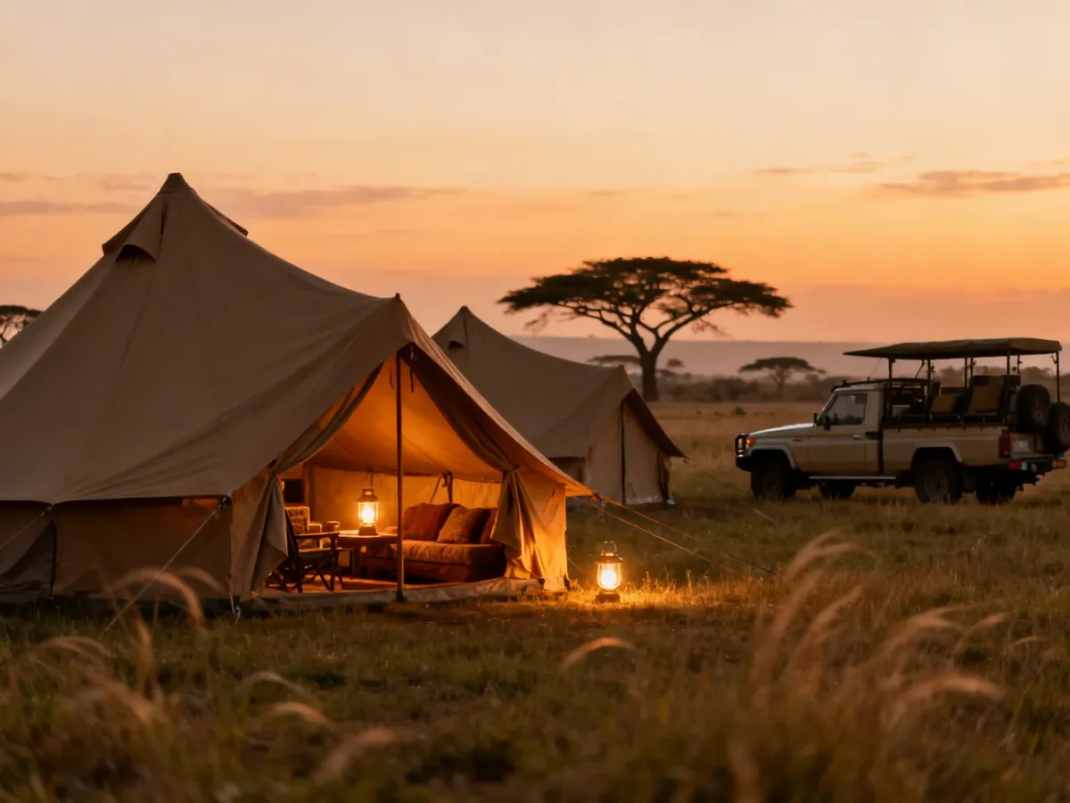 Namiotowy obóz safari na równinach Serengeti