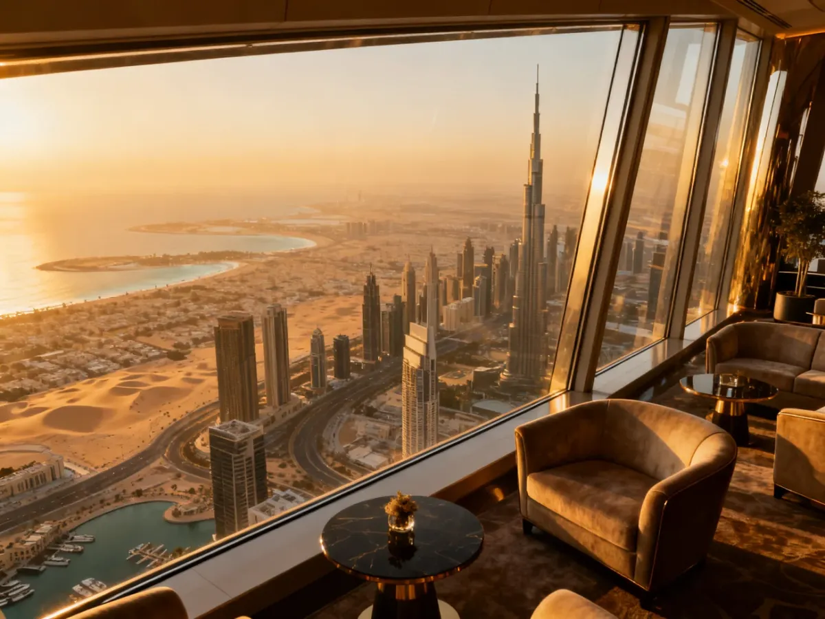 Panorama Dubaju oglądana z tarasu widokowego Burdż Chalifa