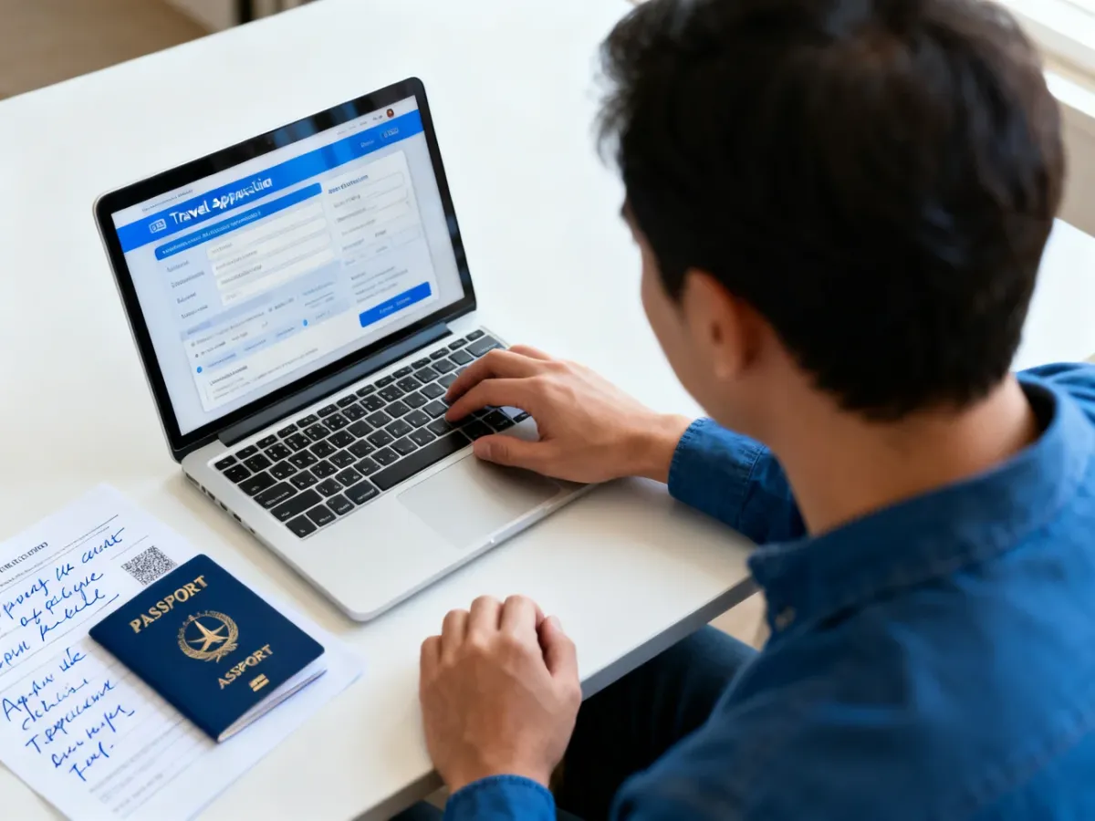 Kontynuowanie zapisanego wniosku ESTA przy laptopie i paszporcie