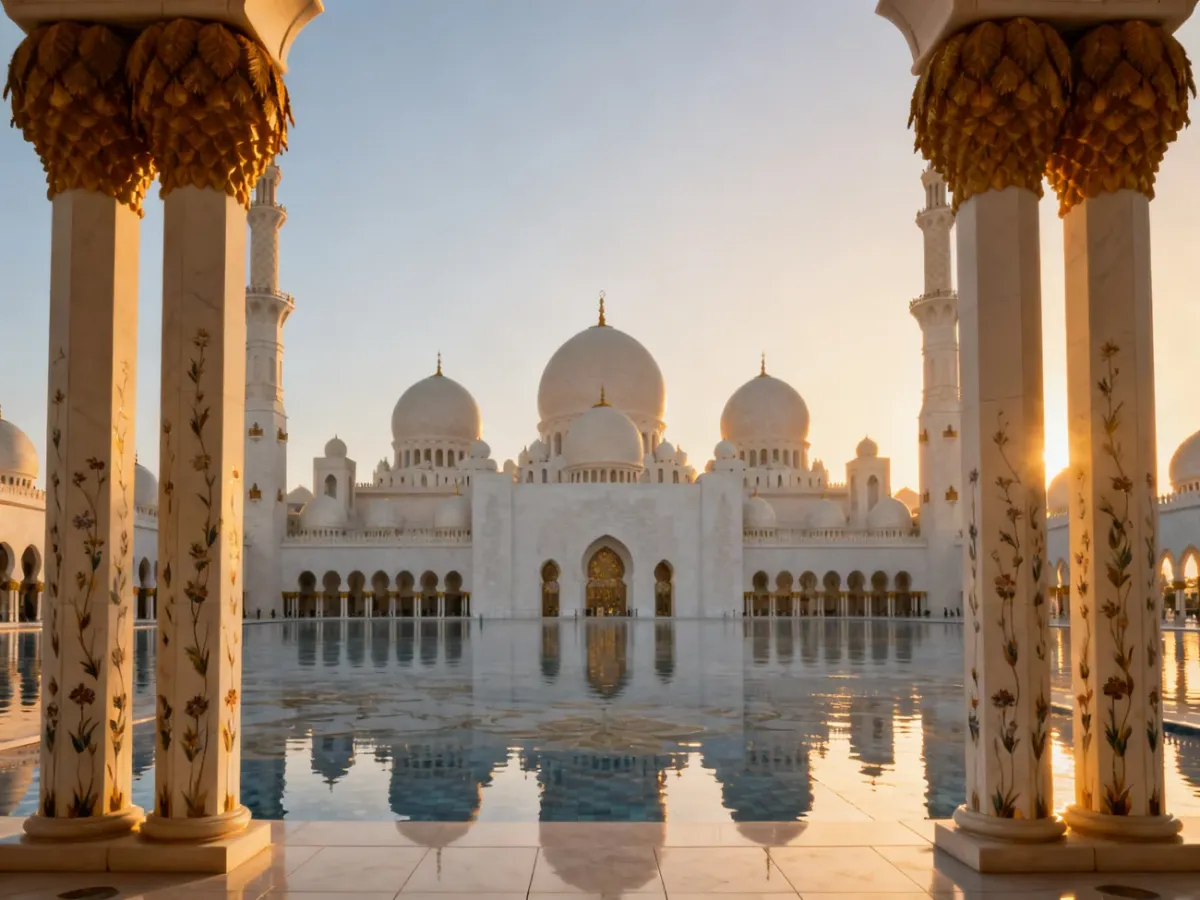 Panoramiczny widok na Wielki Meczet Szejka Zayeda w Abu Dhabi
