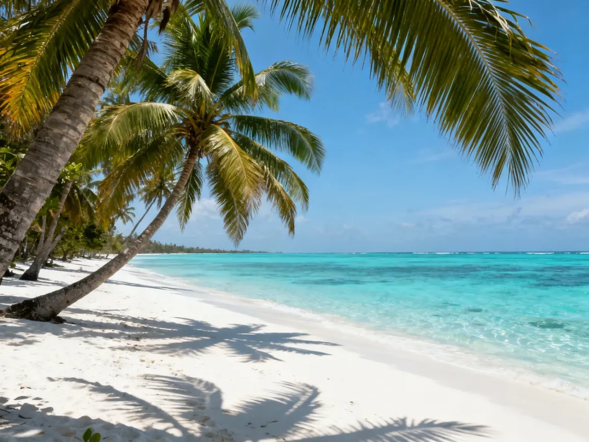 Tropikalna plaża na Zanzibarze z palmami i turkusową wodą