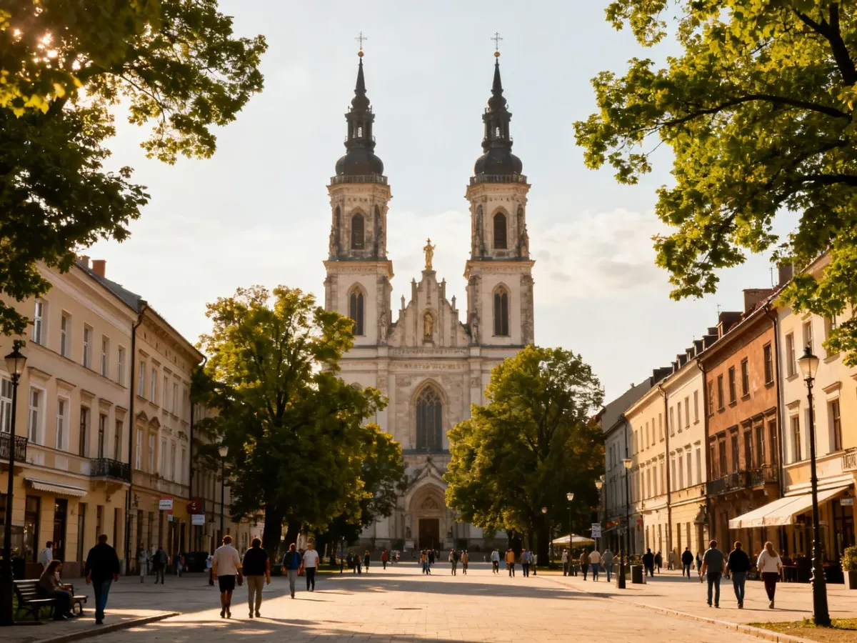 Neogotycka archikatedra i zabudowa centrum Częstochowy