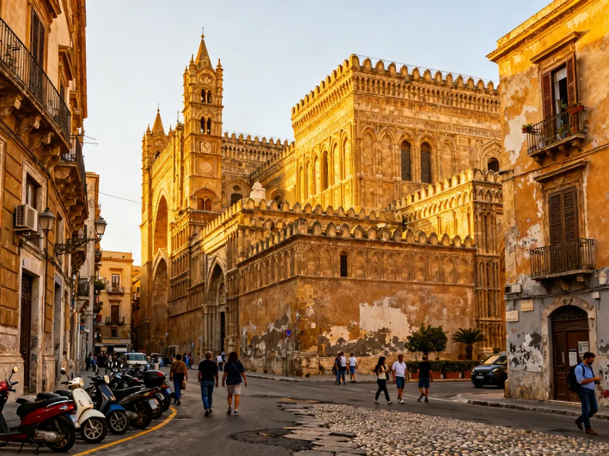 Panorama Palermo z zabytkową architekturą i ruchliwą ulicą