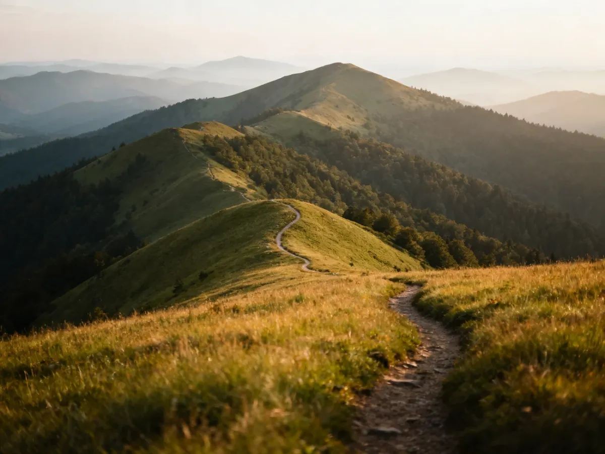 Panoramiczny widok bieszczadzkich połonin i górskich grzbietów