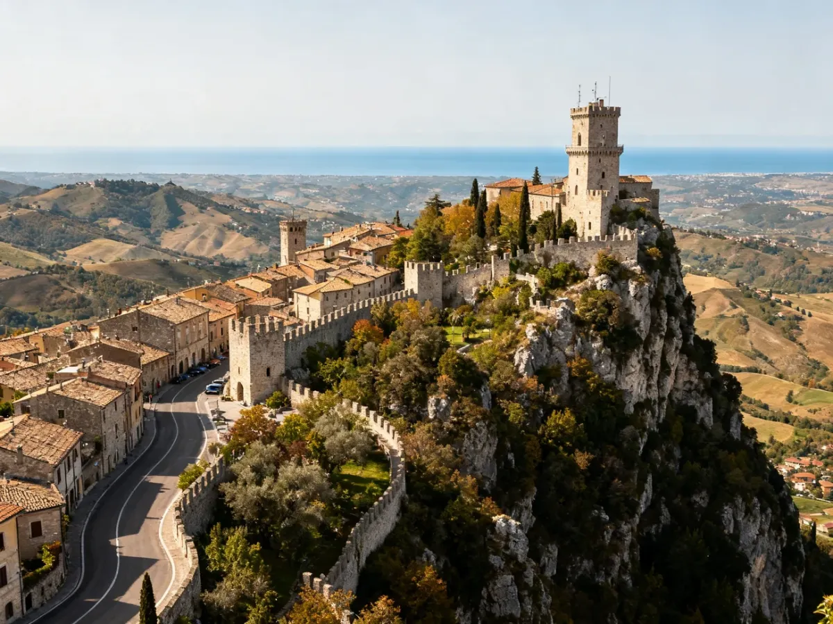 Panorama historycznego centrum San Marino na Monte Titano
