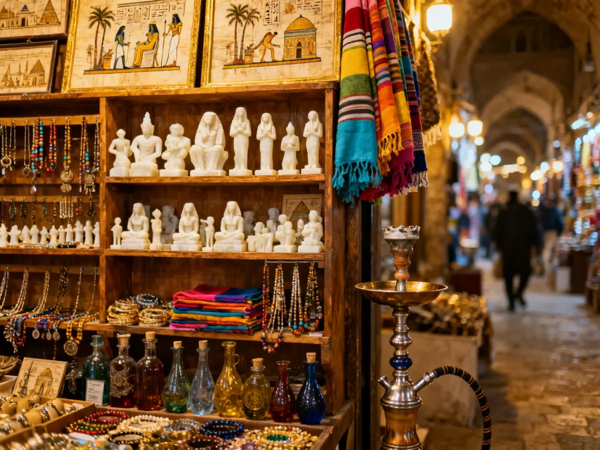 Kolorowe rękodzieło i pamiątki na egipskim bazarze