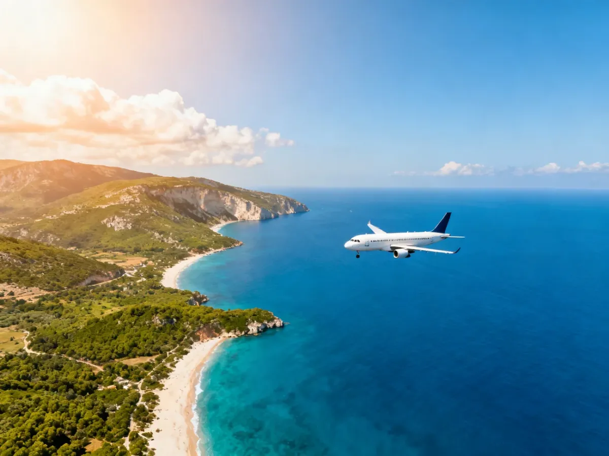 Samolot lecący nad wybrzeżem wyspy Zakynthos