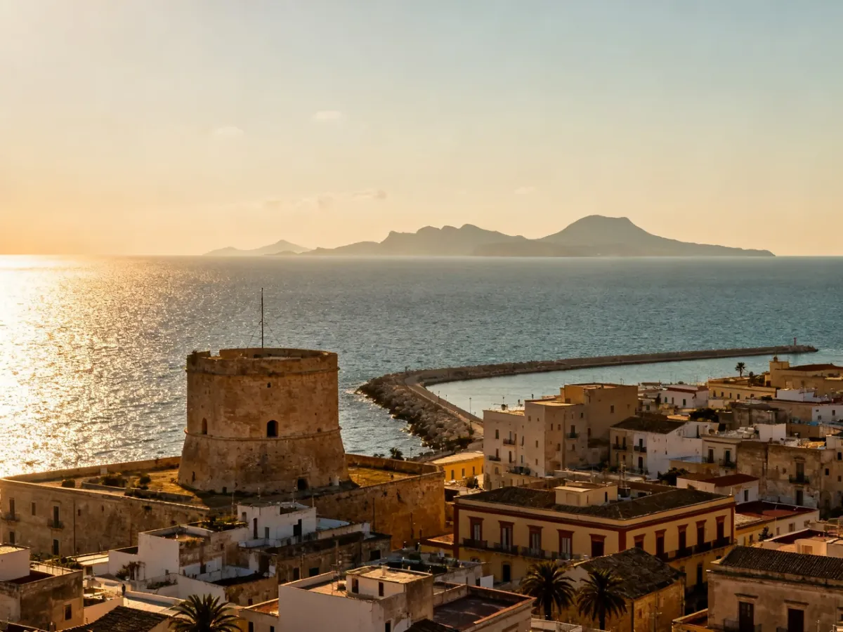 Panorama Trapani z zabytkowym centrum i widokiem na Morze Śródziemne